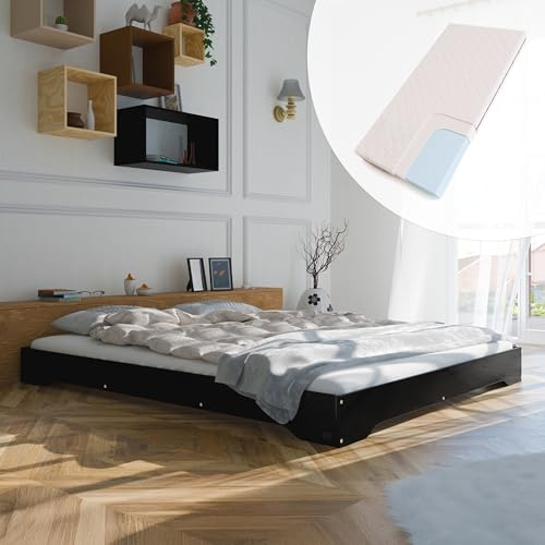smartwood Cama Matrimonio 160x200 con Somier y Colchón - Color Negro - Cama de Madera de Pino FSC soporta hasta 300 kg - Cama Doble - Cama de Matrimonio Duradera para Adultos -TILA 7