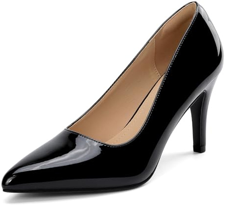 Women's 3 in Closed Pointed Toe Heels Pumps Comfortable Classic Dress Shoes for Women(Black Patent 8)