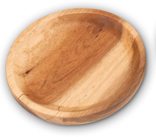 Decorasian Kerzenteller 11cm Holz Akazie – Untersetzer für Stumpenkerzen & Taufkerzen bis 9cm – Massiver Kerzenhalter Rund Natur