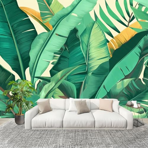 Fotomurales Tropical Hoja de PláTano Pintada Papel Pintado Tejido No Tejido Moderna Diseno Fotográfico Decoración De Pared Sala Cuarto Oficina Salón Verde Papel Pintado 400x280 cm
