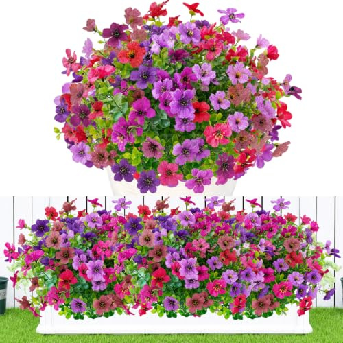 Raisand Fleurs artificielles 6 Bouquets, résistantes aux intempéries et Anti-UV, Fleurs artificielles Exterieur, Aspect réaliste, Fausse Plante Exterieur, déco intérieure/extérieure, Photo, Table