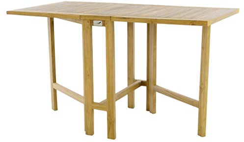 Divero Klapptisch Alicante aus Teak Holz, unbehandelt – Farbe: Natur-Braun | Kann einseitig oder doppelseitig aufgeklappt bzw. zugeklappt werden