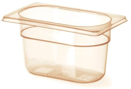 HENDI Gastronormbehälter, Temperaturbeständig von -40° bis 150°C, BPA frei, Gefrierschränke, Chafing dish, 0,9L, Grilamid, Polyamid, GN 1/9, 176x108x(H)100mm, Hochtransparent, leicht bernstein