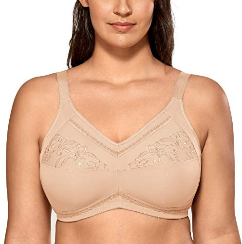 Delimira Women's Wireless Bras Cotton Mastectomy Bras with Pockets Post Surgery Full Cup Comfort Plus Size Everyday Bra Beige 38D
