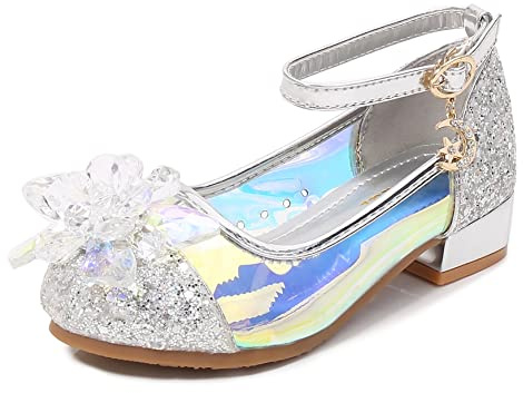 New front Bambine e Ragazze Scarpe col Tacco Principessa Elsa Scarpe da Principessa Scarpe per Costumi e Travestimenti Natale Carnevale martedì Grasso Regali Compleanno Antiscivolo,Argento,36