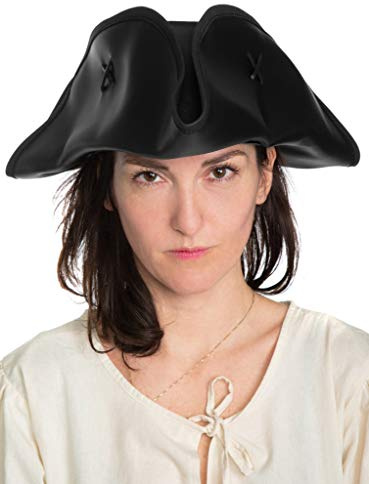 Andracor - Handgefertigter Dreispitz - Piratenhut aus echtem Leder für Karneval, Mittelalter-Markt, Cosplay, Fantasy & Steampunk- Farbe: Schwarz - Hutgröße: 56-58