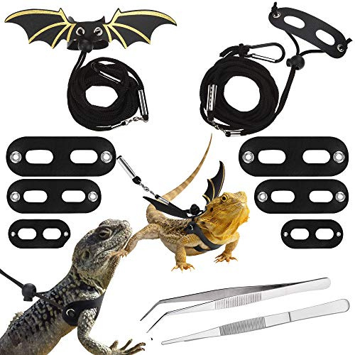 Allazone 4 PCS Laisse Réglable pour Lézard Harnais de Dragon Laisse Réglable de Lézard 3 Tailles pour Reptile, Pince À Épiler pour Lézards Reptiles Amphibiens Petits Animaux de Compagnie S/M/L