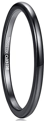 Cloyo Black Tungsten Ring for Women 2mm Plain Wedding Band Stacking Rings Size R