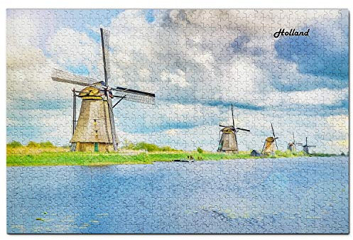 Holland Puzzle 1000 Teile Niederlande Holland Kinderdijk Windmühle Puzzle Spiel Kunstwerk Reise Souvenir Holz