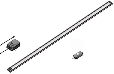 ledscom.de LED Unterbau-Leuchte SIRIS schwarz matt mit Netzteil und Bewegungsmelder, flach, 90cm, 963lm, warmweiß