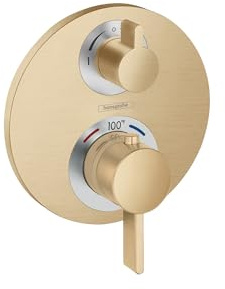 hansgrohe Ecostat S Modern Minimalist Volume and Auto Temperature Control 2-Handle Thermostatic Shower Valve Trim with Diverter in Brushed Bronze, 15758141