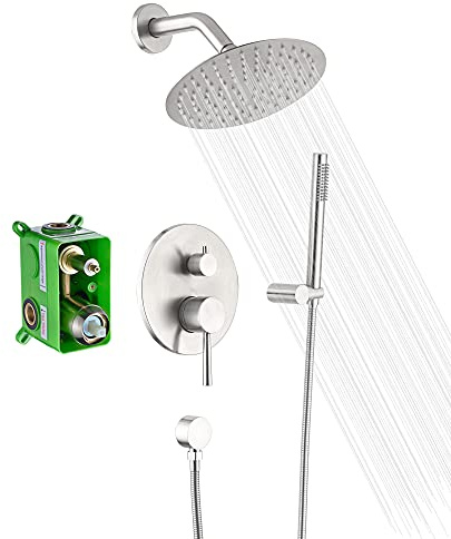 SUMERAIN Wall Mounted Rainfall Shower System Brushed Nickel Shower Faucet Set with Handheld Sprayer and Valve