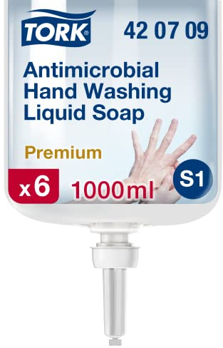 Tork antimikrobielle Flüssigseife zur Händedekontamination S1, dermatologisch getestet, 6 × 1.000 ml, 420709