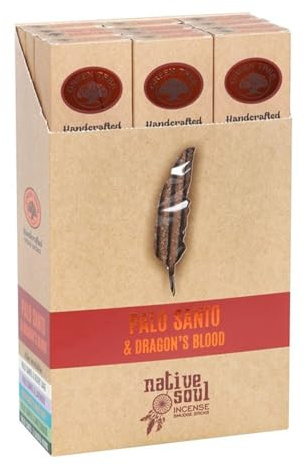Aromasenses.- Incienso Natural Hecho a Mano Native Soul | Caja Completa con 12 cajetillas de 8 Varillas Cada una (Palo Santo Y Sangre de Dragon)