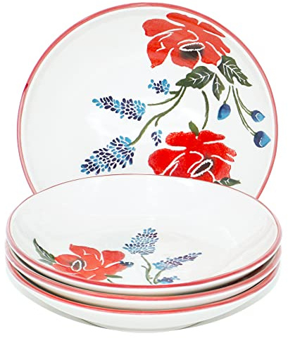 Lashuma Lot de 4 assiettes creuses pour soupe 19 cm de diamètre, coquelicot multicolore, assiettes rondes en céramique