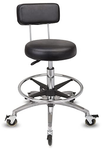 Staboos Rollhocker bis 160 kg - Premium Rundsitz mit Lehne und Fußstütze - Praxishocker (Premium Rollen mit Bremse) Drehhocker höhenverstellbar (55 cm bis 75 cm) Rundsitz