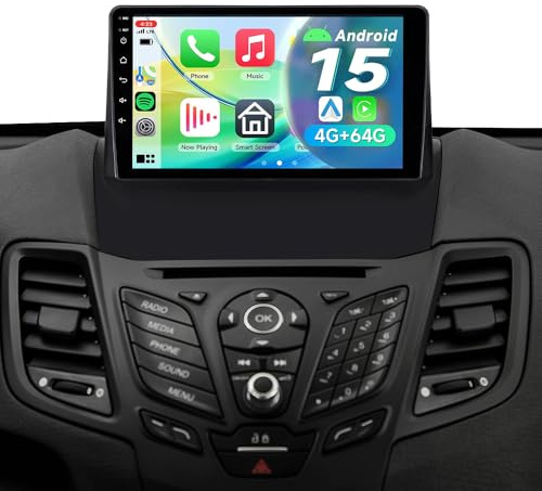 ACAVICA 4+64Go Autoradio Android 15 pour Ford Fiesta MK6 2008-2016 | 8 Cœurs, Écran 9 Tactile HD, Wireless CarPlay & Android Auto, Assistant Gemini, Bluetooth, WiFi, GPS, Caméra, CAN-BUS