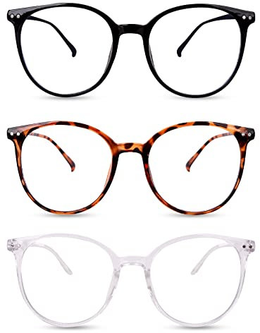 Gukasxi 3-Pack Blaue-Licht-Blockierbrille - Runde Rahmen Anti-Glare Lesebrille für Frauen und Männer - Computerbrille mit klaren Linsen und leichtem Gewicht