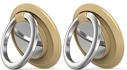 2 Pieces Mobile Phone Ring Holder, Magnetic Finger Ring Stand Car Mount Available 360° Adjustable Mobile Phone Loop for All Smartphones (Gold)