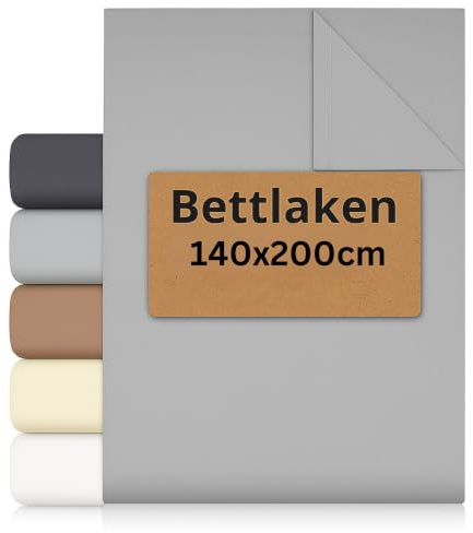 SHC by BaSaTex Bettlaken, 140x200 cm, Silber | 100% Baumwolle, Bettlaken Haushaltstuch Tischdecke Leintuch ohne Gummizug