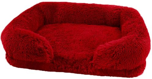 KYMMPL Bequemes Hundebett, orthopädisches Hundebett, waschbar, flauschig, rechteckig, Katzenbett mit rutschfester Unterseite, selbsterwärmend, Hundekissen, Sofa (L (75 x 50 x 14 cm), 1450 g, Rot)