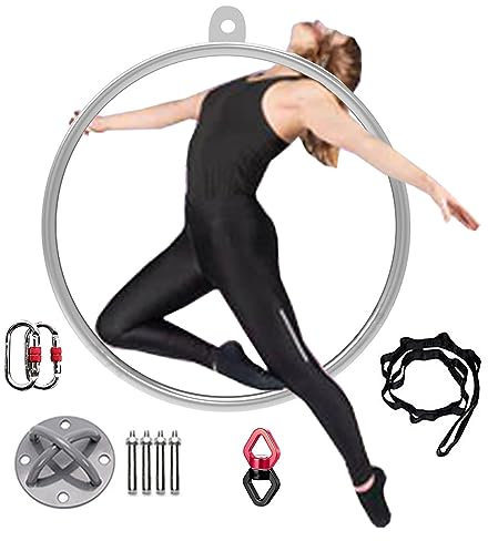 UIHECTA Lyra Hoop Set, Luftreifen, Single Point Hoops Zirkus, Aerial Yoga AusrüStung, Antennenringsatz, Edelstahlreifen, FüR AnfäNger, Profis Und Manege,A,Diameter 90cm