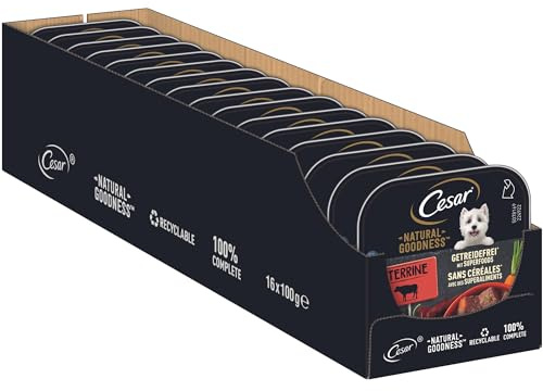 Cesar Natural Goodness Premium Hunde Nassfutter in der Schale Terrine Getreidefrei Superfoods mit Rind 16x100g