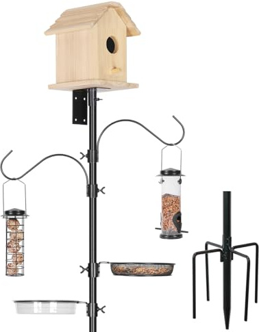 Urban Deco Vogelhaus-Stangenhalterungsset Wetterfest, Verstellbar, Vogelfutterhaus mit Ständer, 5 Steckern, Vogelfutterspender Bausatz für Außenbereich, Garten, Schwarze (schwarz, 196 cm)