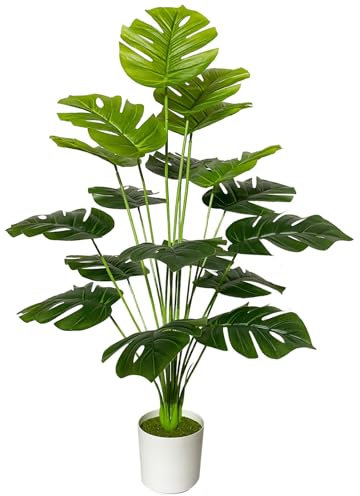 AIVORIUY künstliche Pflanzen im Topf Groß Kunstpflanze Plastik Palme wie Echt mit Kunststoff Blumentopf Fake Plant Dekor für Wohnzimmer Balkon Schlafzimmer Büro Innen (75cm Grüne Monstera Palme)