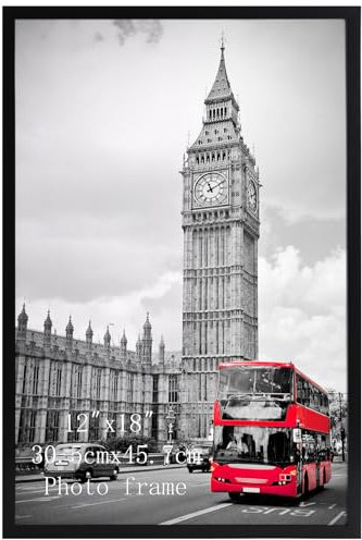 Giftgarden 12x18 inch Picture Frame Black, Wall-Mounted 18x12 inch Photo Frame for Landscape, Portrait and Artwork - Horizontal or Vertical Display