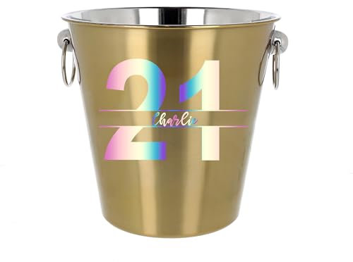 Personalised 21st Birthday Ice Bucket with Matching Champagne Glass 21st Birthday Party Gift Personalised Prosecco Glass & Ice Bucket (Gold Ice Bucket Only)