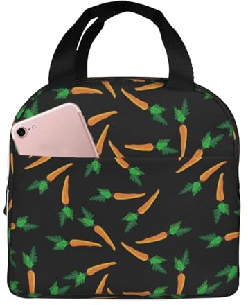 Bolsas de almuerzo aisladas para hombres y mujeres, trabajo, bolsa térmica suave negra con hoja de zanahoria, aislada, para viajes, a prueba de agua, lonchera pequeña para adultos, para hombres y