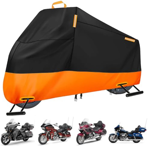 INEZARI Motorcycle Cover Waterproof Outdoor, 300D Heavy Duty Motorcycle Cover for Harley Davidson Electra Glide Ultra Limited CVO Road Street Glide Gold Wing, All Seasons Protection Fits up to 116