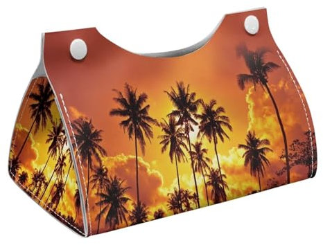 Wanyint Kosmetiktuch-Box aus PU-Leder, modern, rechteckig, Organizer für Büro, Auto, Outdoor-Zelt, Heimdekoration, Hawaii-Palme, Gold