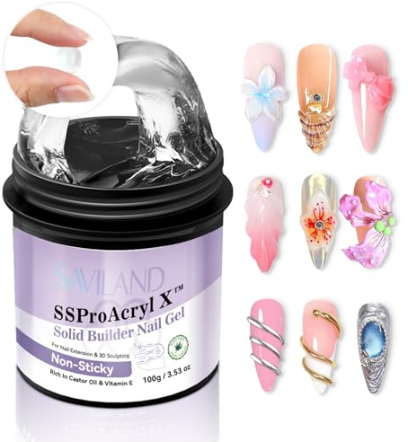 SAVILAND 100g Solid Sculpting Builder Gel: Large Capacity Non-Sticky No-Rinse 3D Nail Gel with Castor Oil for Extension Carving 30 Days Super Strong Hard Gels for Nail Art Salon