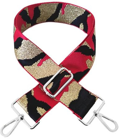 Blausky Taschengurte,Taschengurt 5 cm Breit,Taschenband Zum Wechseln,Tarntaschenriemen,Breiter Gurt,Schulterriemen mit Karabiner,Schultergurt Unisex,für Schultertaschen Handtaschen,Rot+Silber