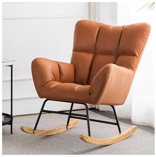HJXBD888 Stillsessel mit Armlehne, Gepolsterter Stillstuhl Schaukelstuhl Schaukelstühle, Belastbarkeit bis 120 kg für Wohnzimmer/Schlafzimmer/Balkon,Brown
