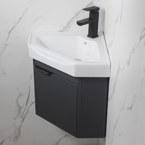 DMMFTERL Eckwaschbecken zur Wandmontage, Waschtischunterschrank, wandmontiertes Waschbecken, Waschbecken mit Aufbewahrungsbehälter (38 cm)
