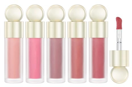 5PCS Colorete En Crema, Maquillaje Colorete Líquido, Liquid Blush En Duradero, Rubor Liquido Súper Sedoso Natural,Extensible Y Difuminable, Colorete Facial Hidratante Para Mejillas,a Prueba De Manchas