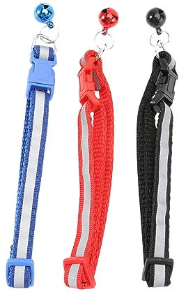 Kisangel 3stücke Reflektierendes Haustierhalsband Aus Kunststoff Verstellbar Glöckchen Für Kleine Hunde Welpen Katzen Und Kätzchen Rot Blau Und Schwarz
