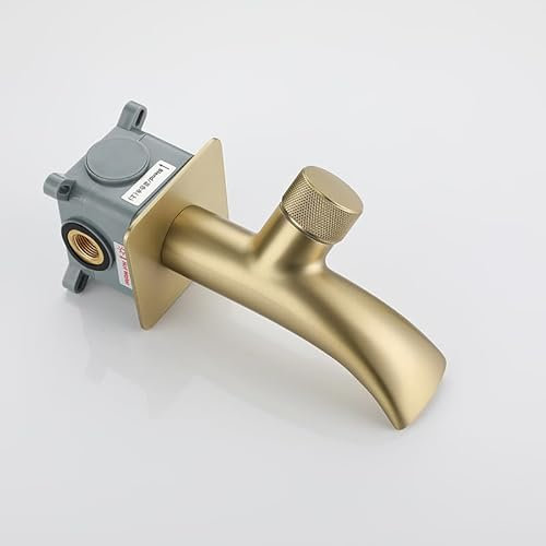 Grifo de baño de caída de agua montado en la pared, fregadero de recipiente, grifo mezclador de agua fría y caliente, grifo cepillado de latón de una sola manija(C)