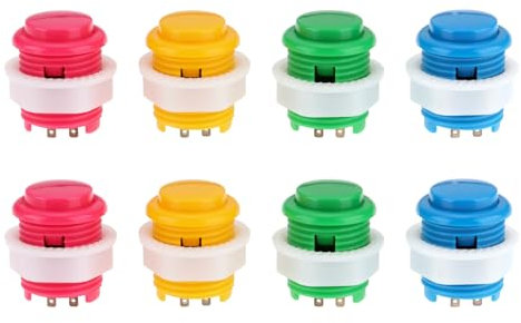 The Lord of the Tools Botón Pulsador de 8 Piezas Compatible con Juegos de Máquinas Arcade Botón de Repuesto para Videojuegos Multicolor 4 Colores para Orificios de Montaje de 24 Mm