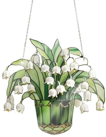Maiglöckchen-Sonnenfänger Aus Glas – Buntglas-Lilien-Sonnenfänger | Maiglöckchen Fensterdekoration | Fensterlilien-Sonnenfänger Für Den Innenbereich | Auffällige Fensterdekorationen In Leuchtenden Far