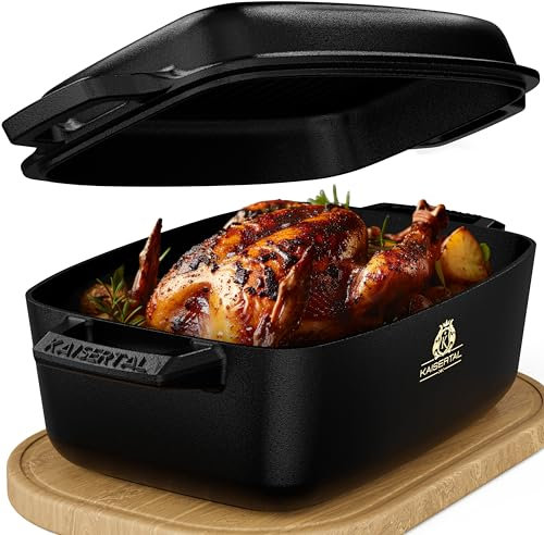 Kaisertal, teglia in ghisa ovale da 6 l, adatta al forno e a induzione, con coperchio in ghisa, da 7 kg