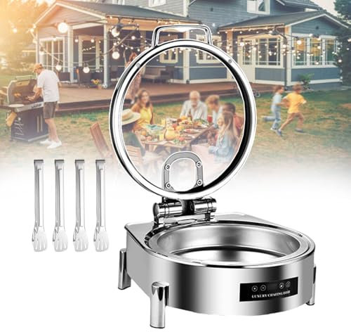 QUSYZD Scaldavivande Elettrico da 6 Litri, Tavolo da Pranzo a Vapore, scaldavivande con Funzione di Regolazione della Temperatura, scaldavivande in Acciaio Inox per Feste, Rotondo,