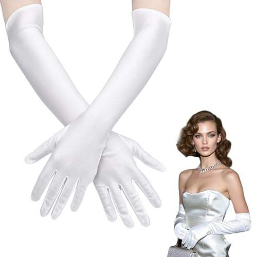 PEAPIN 1Pair Long Gloves Arm Length up to Elbow Satin Gloves for Costumes Evening Wear Opera Bridal Party Wedding Dance