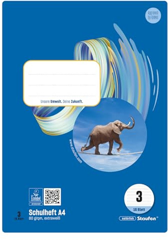 Staufen Style Schulheft - 10 Hefte je 16 Blatt, DIN A4, Lineatur 3 (21 Doppellinien), 80 g/m² Papier
