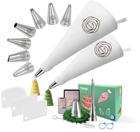 Juego de mangas pasteleras con boquillas, boquillas de acero inoxidable, 2 mangas pasteleras reutilizables de algodón y 3 espátulas, accesorios para tartas para cocina, hornear pasteles, 18 piezas, S