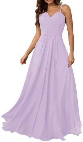 HPPEE Abito da donna con spalline sottili e scollo a V, in chiffon, abito da damigella d'onore, pieghett, Lilla, 60 Più