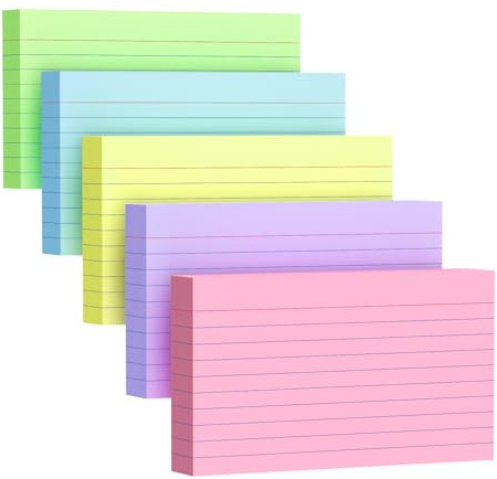 250 Count Index Cards 3x5 Inch 180gsm Heavy Weight Colored Flash Card (50 Sheets Each), Note Taking for Students, Teachers, Professionals, Study Note Cards for Office Home School